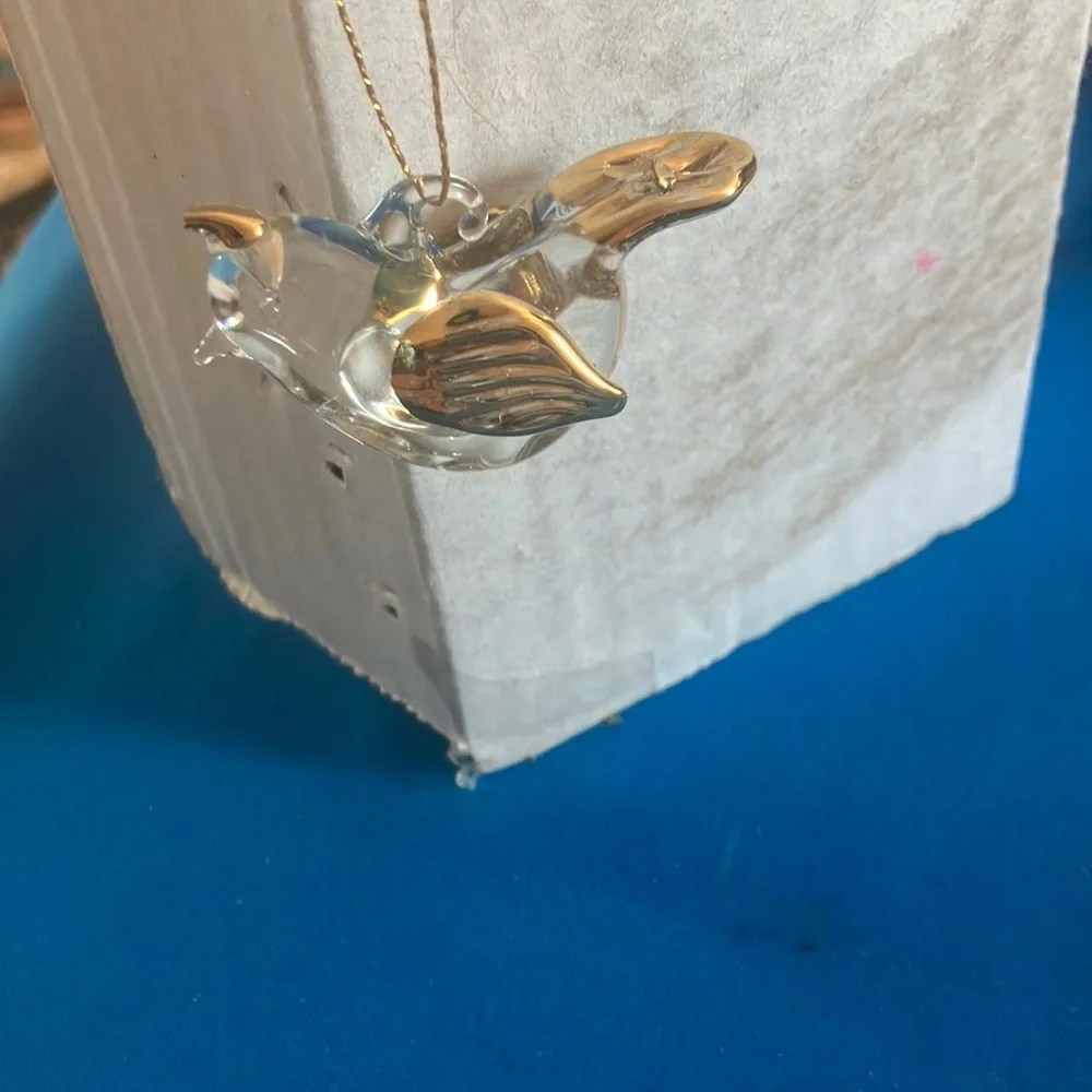 Glass Bird Ornament with Gold Accents